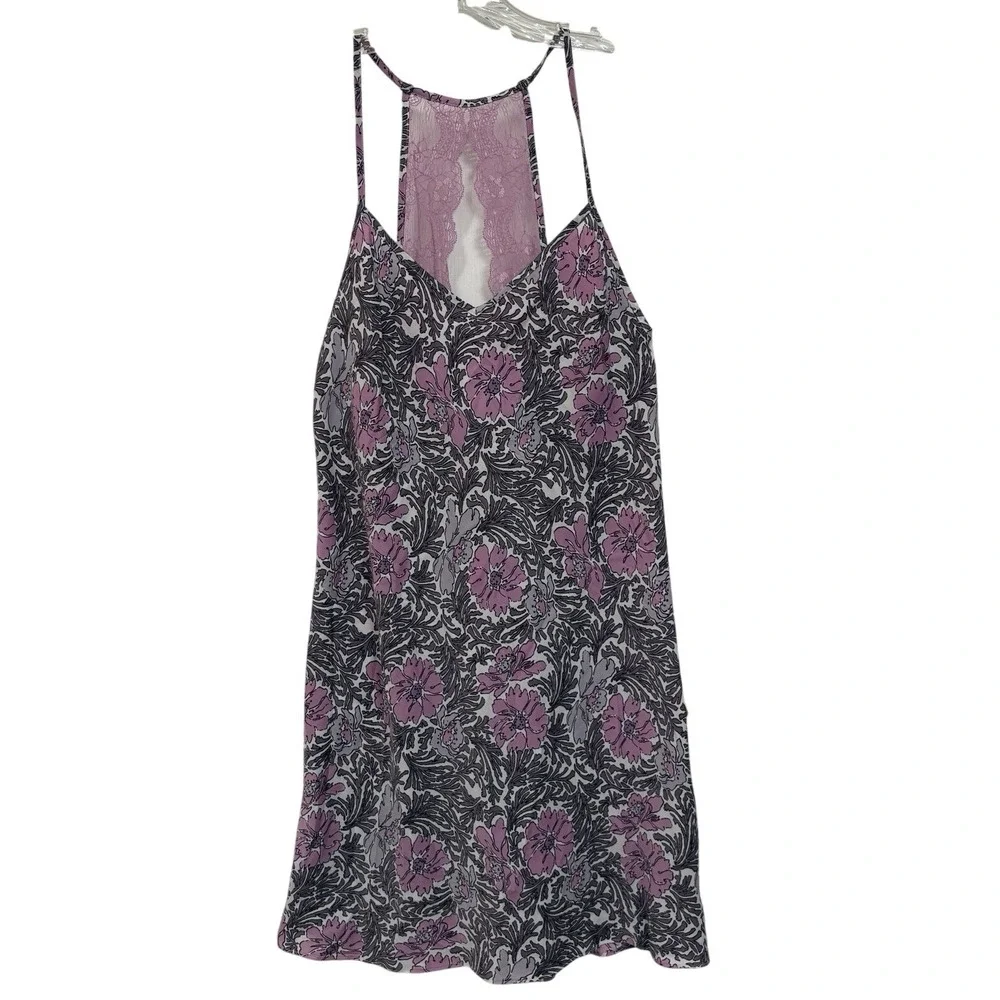 Gilligan O'Malley Satin‎ Slip Dress Medium Purple Floral Lace Coquette Y2K Fairy